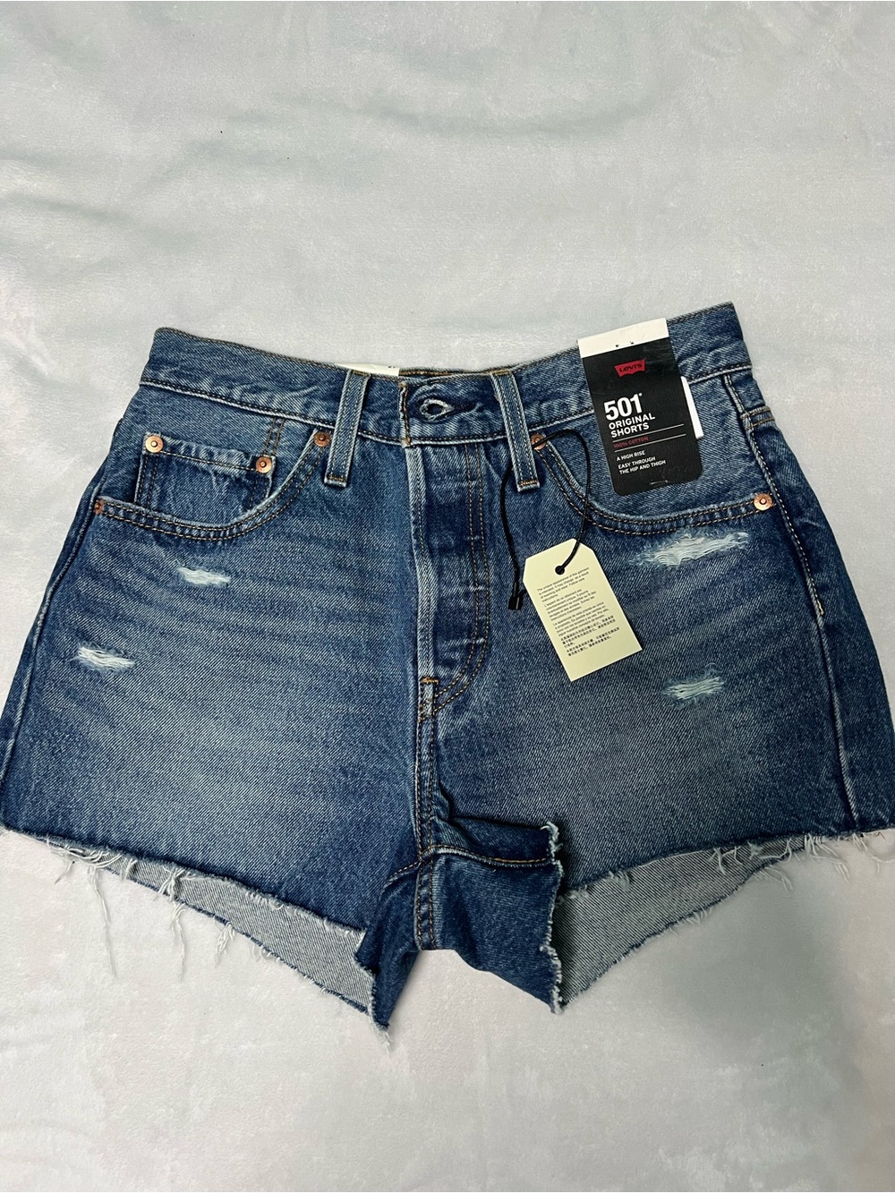 Levi's Dark Blue Distressed Denim Cutoff Shorts